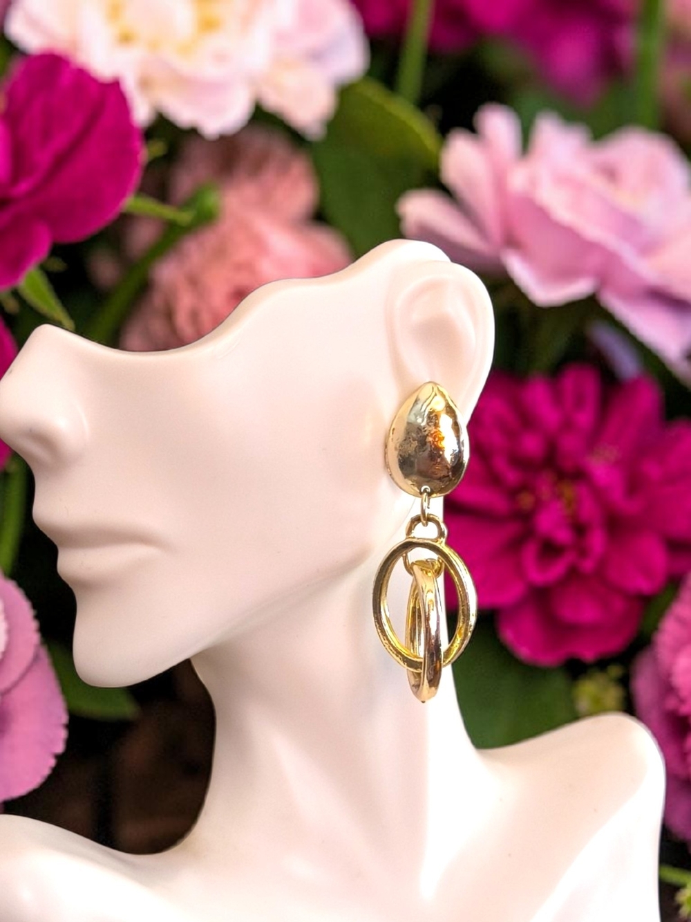 Silvertone Double Hoop Drop Earrings